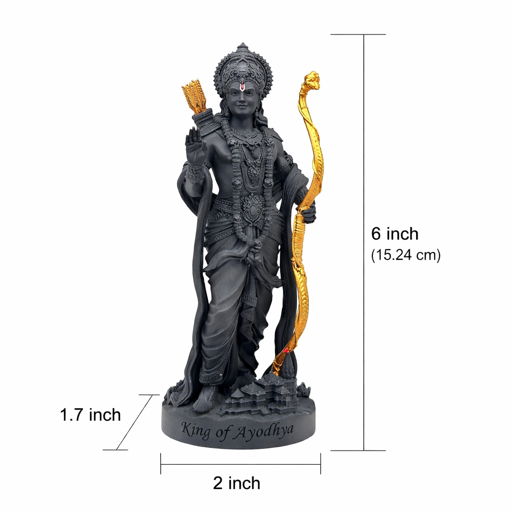 King of Ayodhya Shri Ram Murti, Black, 3D Printed