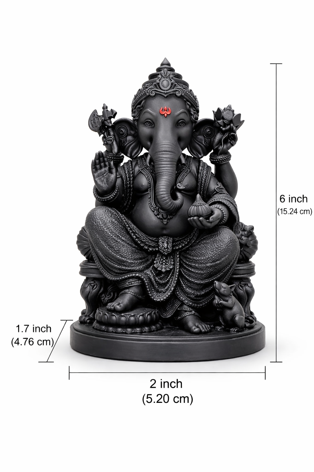3D Printed Lord Ganpati Idol for Car Dashbaord Murti, Black