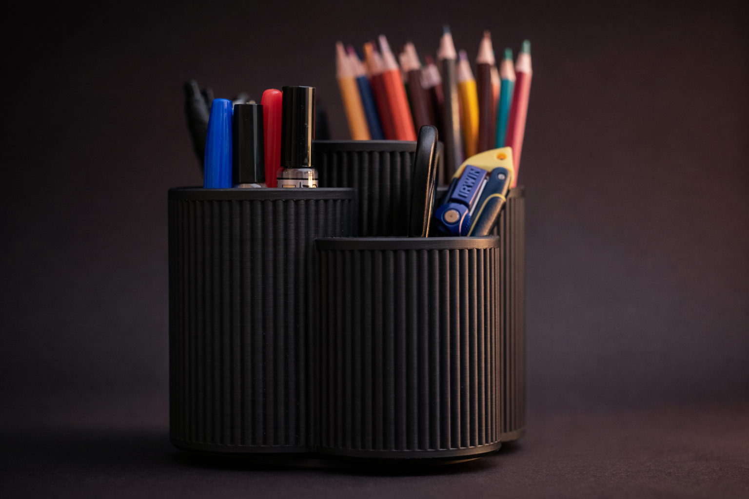 3D Printed Rotating Desk Organizer with Multiple Compartments for Pens, Pencils & Office Supplies
