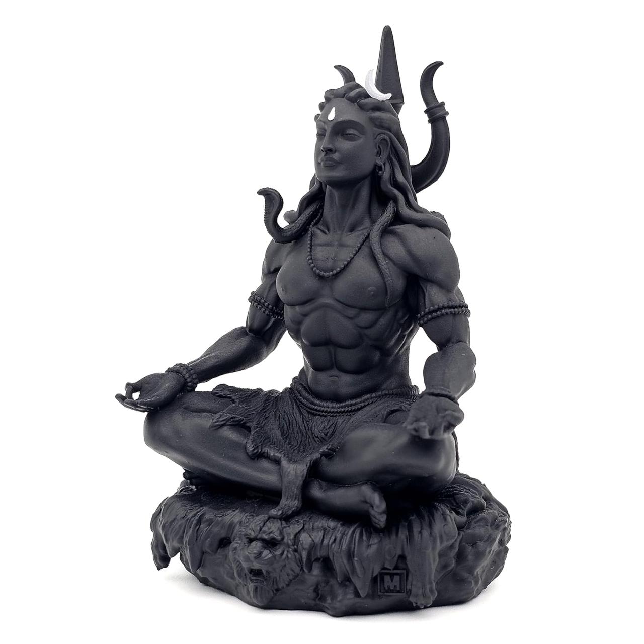 3D Printed Lord Shiva Meditating Statue – Premium Black Finish Decorative Idol